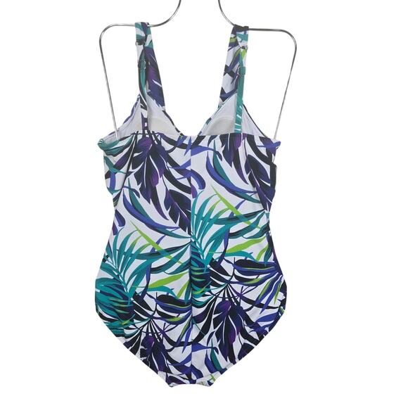 Trimshaper Tropical Leaf Print No Underwire One Piece Swimsuit Women's 14 - Picture 2 of 5